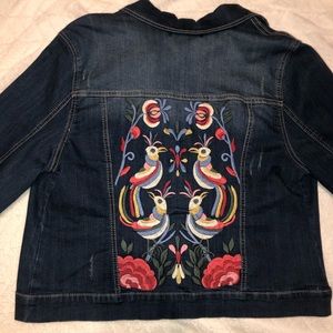 Used Artisan Ny Embroidered Birds Denim Jacket L
